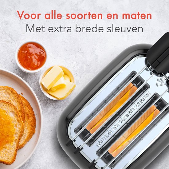 Grille-pain KitchenBrothers avec pinces à sandwich - Grille-pain - 6 niveaux de chaleur - Fentes larges - Fonction réchauffage et décongélation - 870 W - Zwart