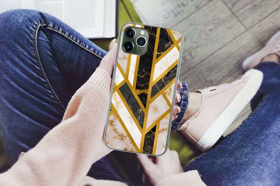 Coque iPhone 11 Pro - Marbre - Or - Glitter - Luxe - Siliconen
