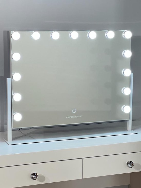 Bright Beauty Vanity hollywood make up spiegel met verlichting - 60 cm x 50 cm - zonder rand - drie lichtstanden - roteerbaar -wit