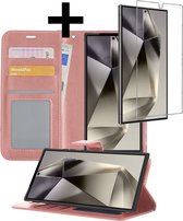 Hoesje Geschikt voor Samsung S24 Ultra Hoesje Book Case Hoes Wallet Cover Met Screenprotector - Hoes Geschikt voor Samsung Galaxy S24 Ultra Hoesje Bookcase Hoes - Rosé goud