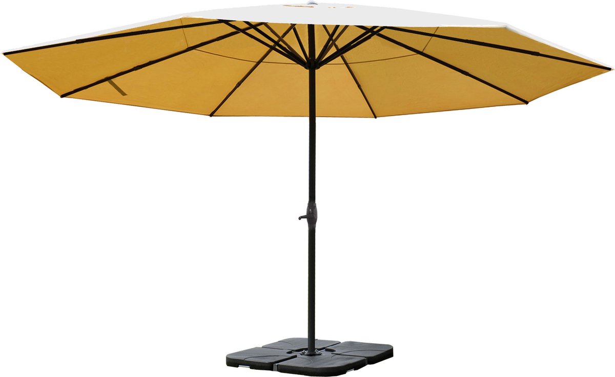 Parasol Meran Pro, horeca marktparasol zonder vallijn Ø 5m polyester/aluminium 28kg ~ crème met standaard