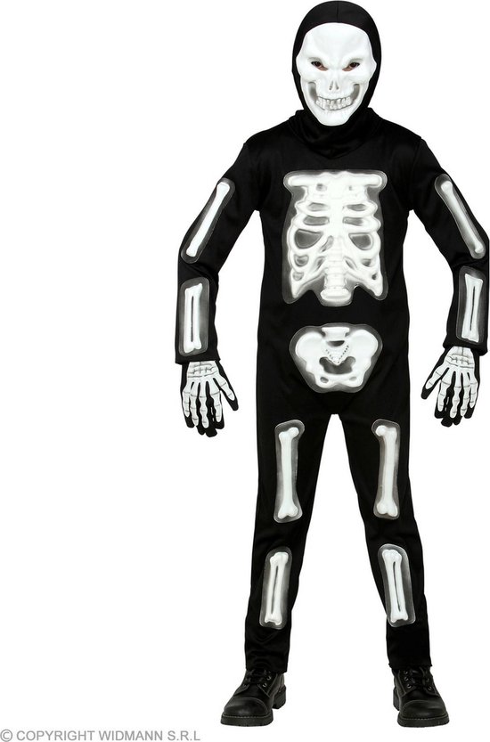 Widmann - Spook & Skelet Kostuum - Te Lang Gelegen Skelet Kind Kostuum - Zwart, Wit / Beige - Maat 158 - Halloween - Verkleedkleding