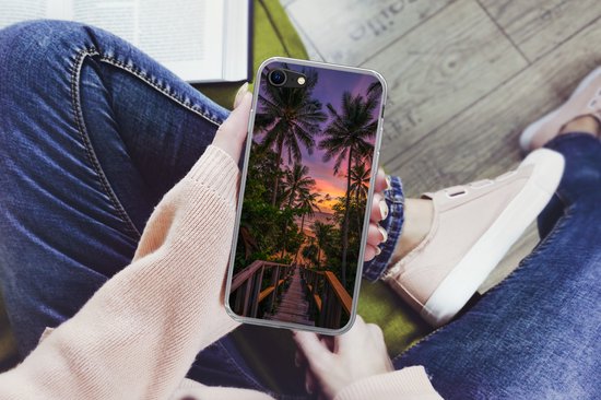 Convient pour coque iPhone SE 2020 - Coucher de soleil - Palmiers - Plage - Coque de téléphone en Siliconen