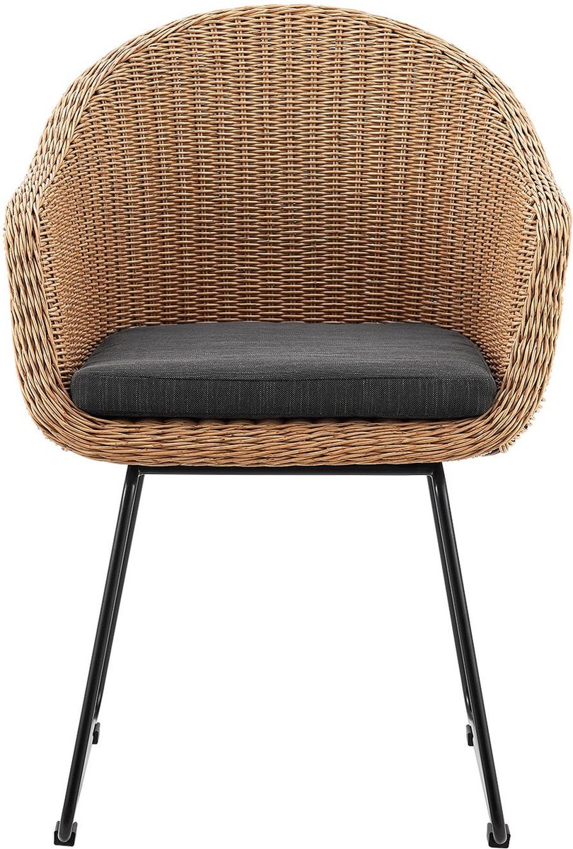 Yaheetech Set van 4 rotan stoelen, stapelbaar, tuinstoelen, stapelstoelen met armleuningen en rugleuning, rotan stoel, balkonstoel met verstelbare poten, voor tuin, balkon, terras, grijs