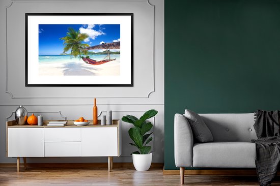 Cadre photo avec poster - Plage - Hamac - Mer - Palmier - 120x80 cm - Cadre poster