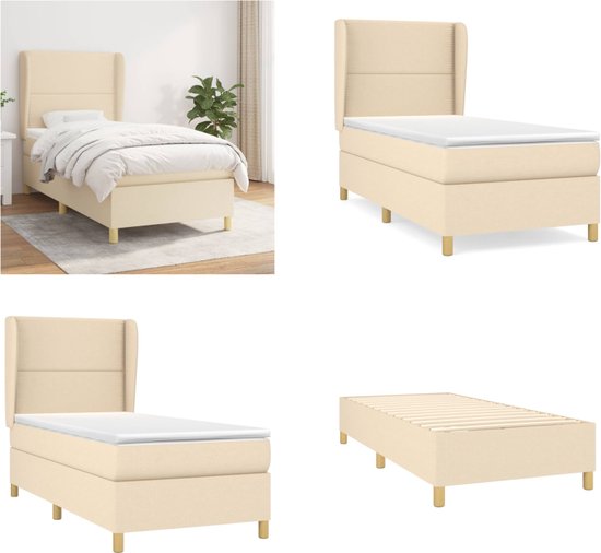 vidaXL Boxspring met matras stof crèmekleurig 90x190 cm - Boxspring - Boxsprings - Bed - Slaapmeubel