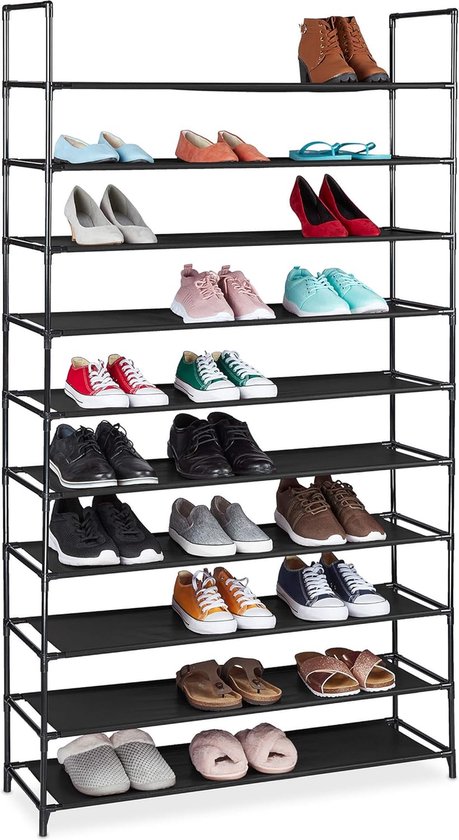 schoenenrek XXL, stof, 10 lagen, 50 paar schoenen, hoog, steekverbinding, HBD 176,5 x 99 x 29,5 cm, zwart