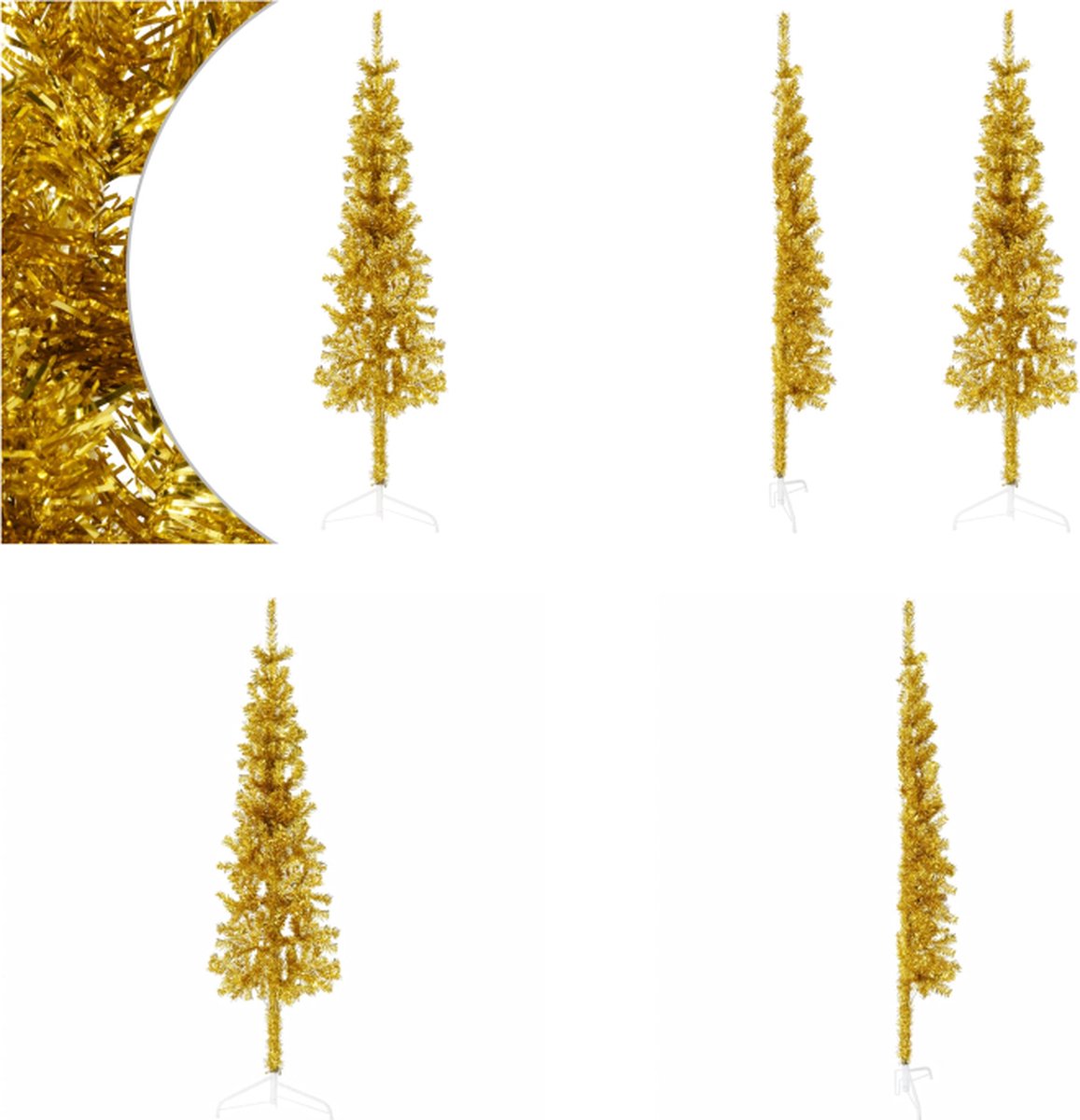vidaXL Kunstkerstboom half met standaard smal 120 cm goudkleurig - Halve Kunstkerstboom - Halve Kunstkerstbomen - Kunstkerstboom - Kerstboom
