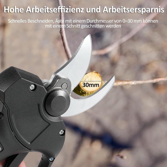 Geevorks Accutakkenschaar, 20 V, elektrische snoeischaar met draagtas, 2 x 2,0 Ah accu en oplader, veiligheidsschakelaar, softgrip, snijdiameter 15-30 mm, met 2 messen