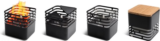 höfats CUBE Grillrooster verandert de CUBE-vuurkorf in een barbecue, in hoogte verstelbaar om de grilltemperatuur te regelen, van roestvrij staal — afbeelding 4
