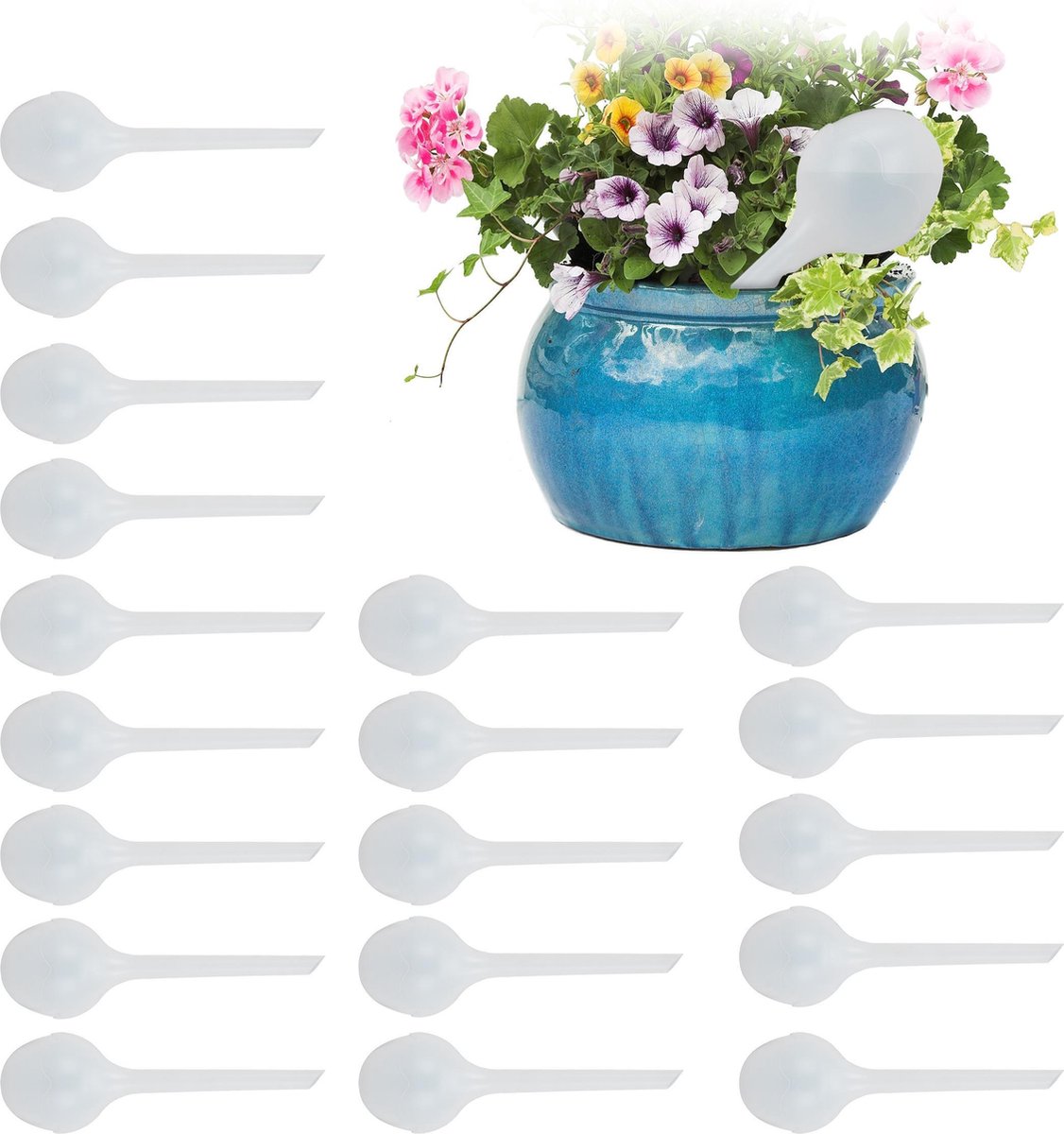 Relaxdays 20x waterdruppelaar set watergeefsysteem kunststof giethulp bol wit