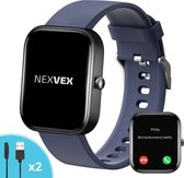 Nexvex® Deluxe Smartwatch voor Heren - Sporthorloge met Hartslagmeter - Bloeddrukmeter - Stappenteller - Sport Horloge met Belfunctie - Smart Watch Saturatiemeter - Zaklamp - Bluetooth Activity Tracker - Android/iOS - 2.0 Inch - Blauw