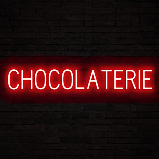 CHOCOLATERIE - Lichtreclame Neon LED bord verlicht | SpellBrite | 110,24 x 16 cm | 6 Dimstanden & 8 Lichtanimaties | Reclamebord neon verlichting