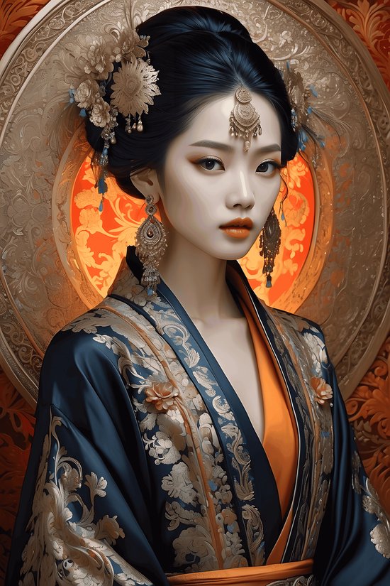 Geisha Poster | Kleuren Poster | Oriental Poster | Japanse Kunst | Wanddecoratie | 51x71cm | B2 Poster | Muurposter | MT | Geschikt om in te lijsten