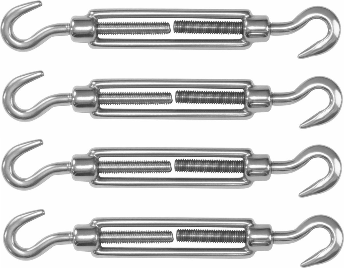 AMIG Spanschroeven/draadspanner met haak/haak - 4x - 7cm - 316L RVS - 100kg - M5 schroefdraad