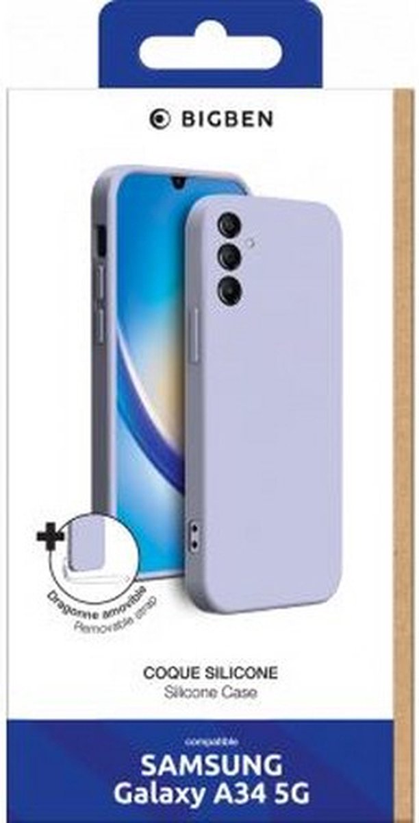 Bigben Connected, Siliconen hoesje voor Samsung Galaxy A34 5G met bijpassende polsband, Lavendel