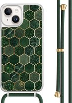 Casimoda® hoesje met groen koord - Geschikt voor iPhone 14 - Kubus Groen - Afneembaar koord - TPU/acryl - Groen