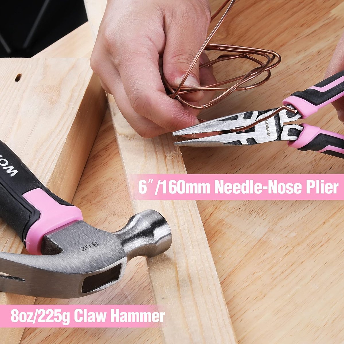 Enventor roze gereedschapsset voor dames, 108-delige algemene huishoudelijke handgereedschapsset met opbergbox, kleine gereedschapssets voor dames voor thuis
