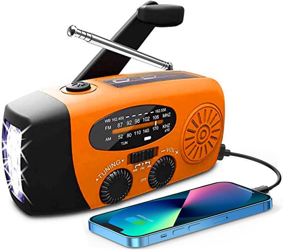 D&B Noodradio - Draagbare Radio - Powerbank - Opwindbaar - Radio - Zaklamp - 2000 mAh - Kleur Oranje