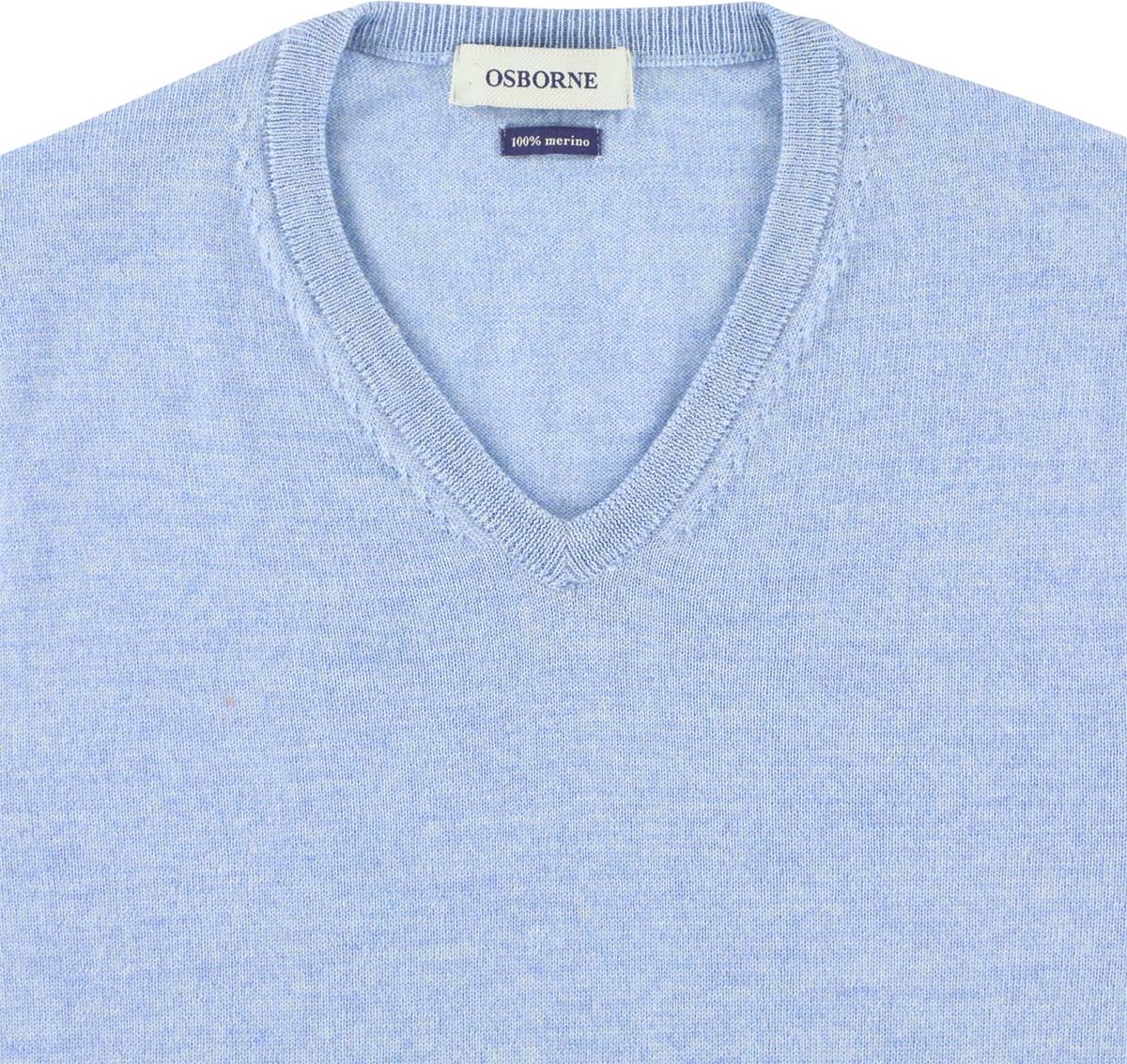 Osborne Knitwear Trui met V hals - Merino wol - Azur - S