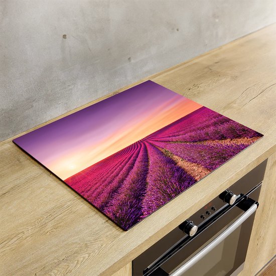 Chefcare Inductie Beschermer Paarse Lavendel Bloemenveld - 80x55 cm - Afdekplaat Inductie - Kookplaat Beschermer - Inductie Mat