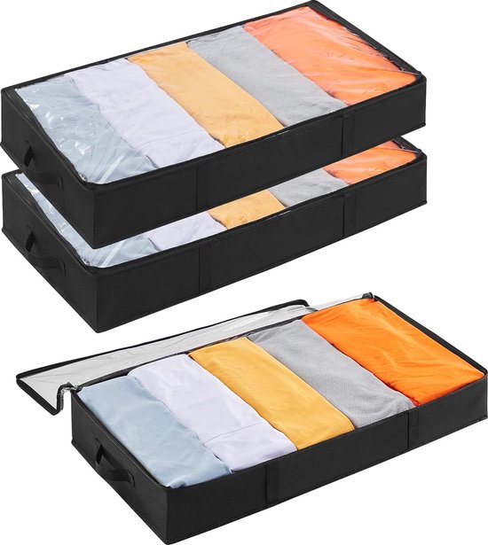 Foto: Opbergdoos voor onder het bed 3 stuks met deksel onderbedcommode opvouwbare opbergtas kleding opbergtas voor dekbedden kleding onderbed kledingkast 65 l zwart