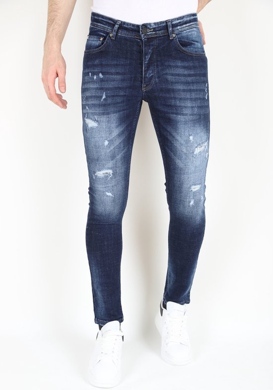 Spijkerbroek Heren Volwassenen - Heren Jeans Slim Fit - Stretch Jeans Heren - Ripped Jeans met Gaten -MM119- Blauw