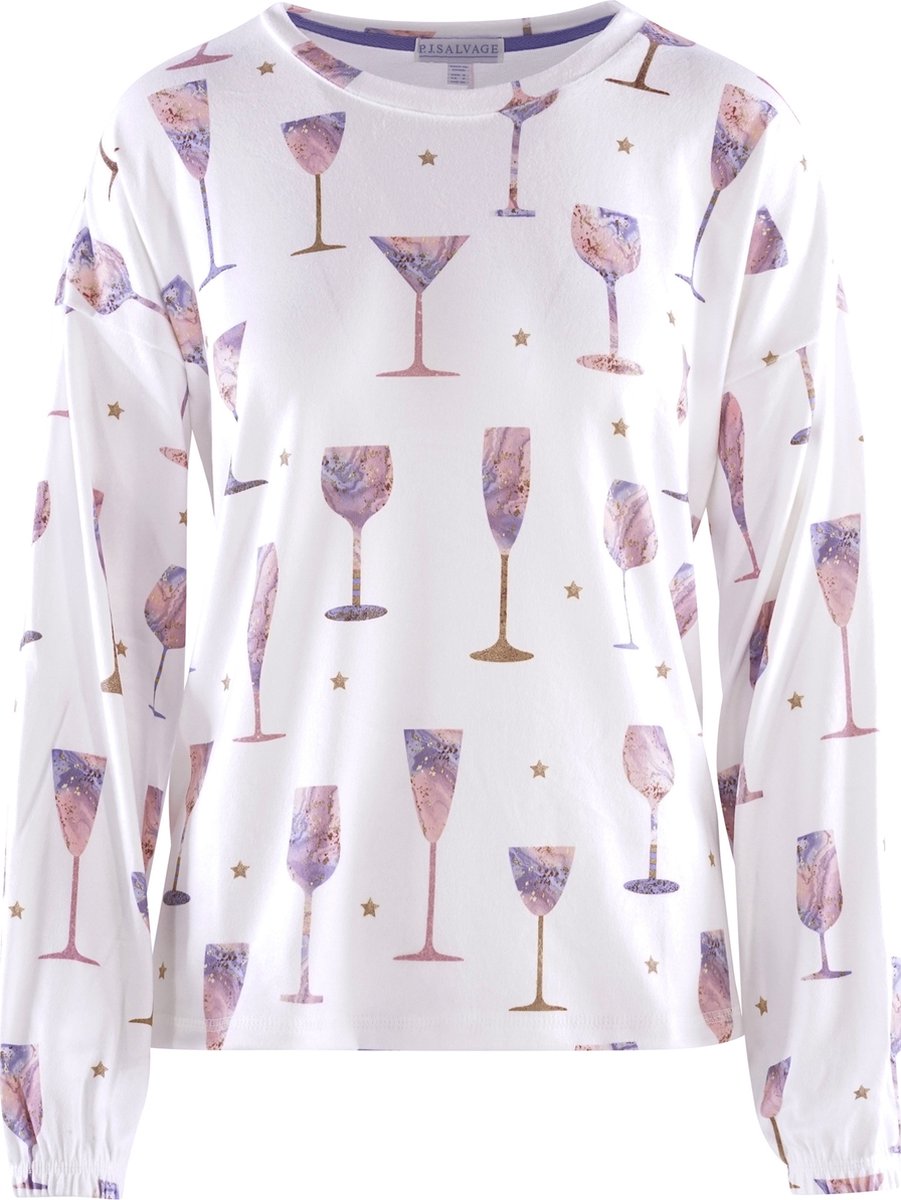 P.J. SALVAGE CO. Pyjamatop IT'S A WINEFUL LIFE gebroken wit