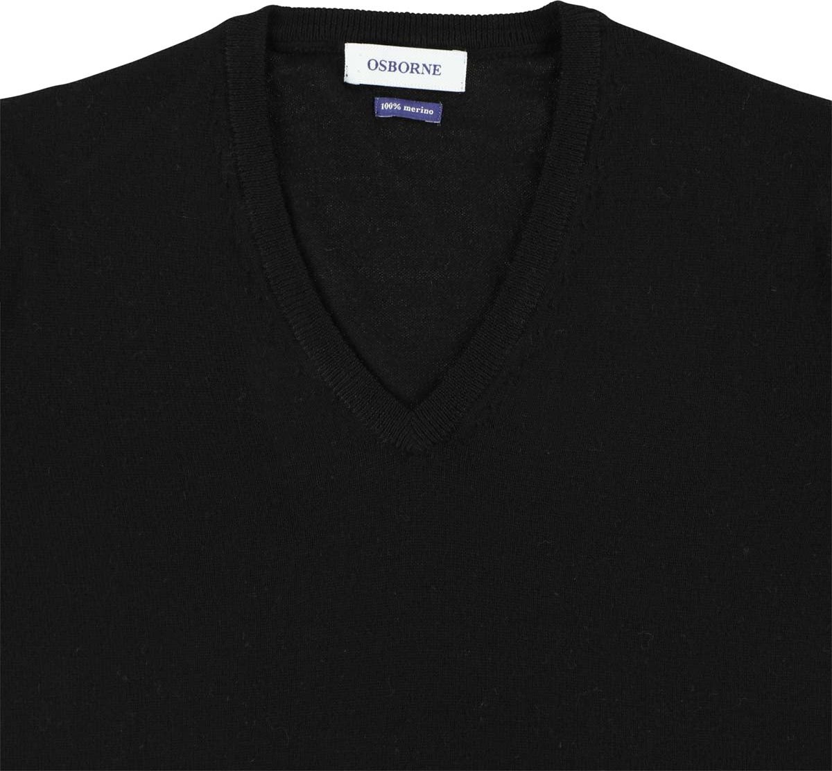 Osborne Knitwear Trui met V hals - Merino wol - Dames - Black - XL