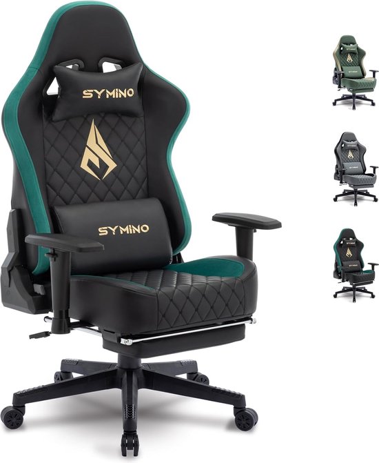 Symino Ergonomische Gamestoel met Voetsteun - Retro Zwart - Symino - €177,88