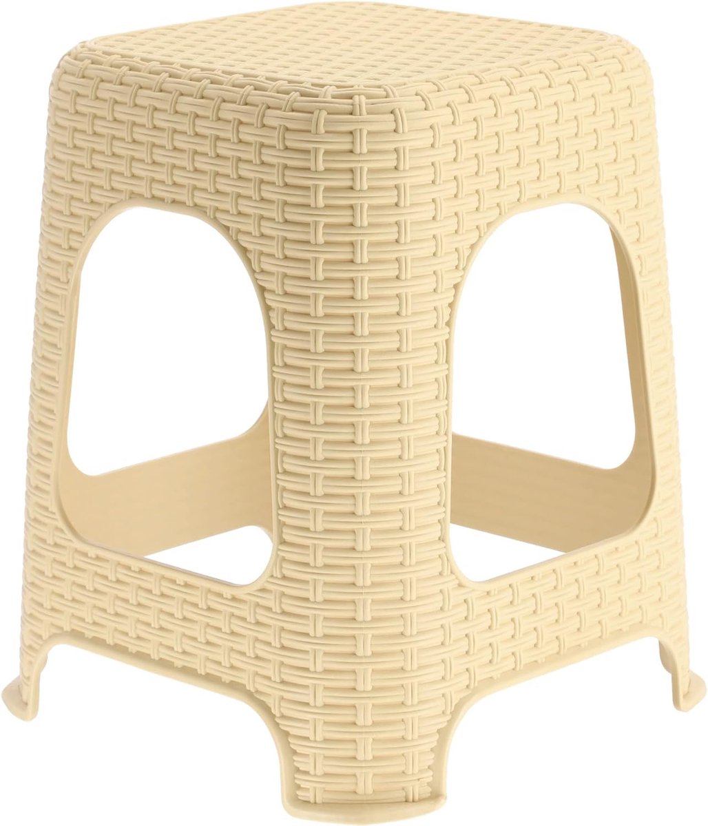 Kruk van kunststof, opstapkruk tot 120 kg, rotankruk met antislipvoeten, badkruk, woonkruk, lichte zitkruk, tuinkruk, kruk (beige)