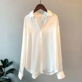 ASTRADAVI Casual Chic - Shirt - Dames Satijnen Overhemd Blouse - Off-White / 2X-Large