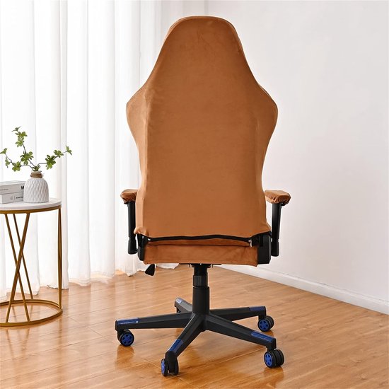 BUERPINKING Fluwelen pluche bureaustoel bekleding met armleuning effen kleur, (zwart, XL