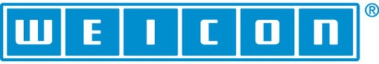 Blauw logo met witte letters 'WEICON'.