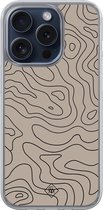 Casimoda® hoesje - Geschikt voor iPhone 15 Pro - Abstract Lines - 2-in-1 case - Schokbestendig - Geometrisch patroon - Verhoogde randen - Bruin/beige, Transparant