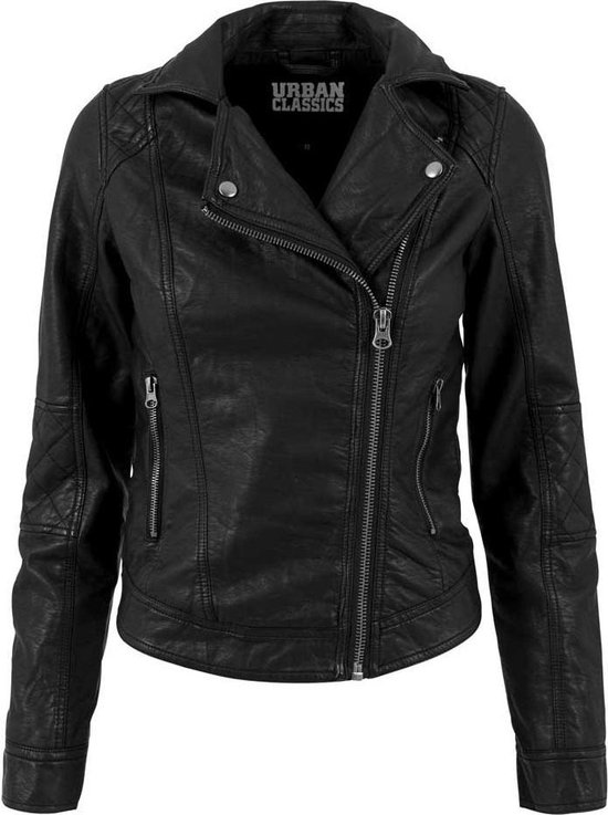 Dames leren biker jacket zwart - M - Urban Classics | bol.com