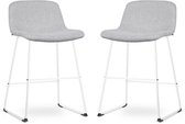 Nolon Nino-Mats Tabourets de bar Set de 2 Gris Clair - Piètement Wit - Hauteur d'assise 65 cm - Tissu - Pour îlot de Cuisine