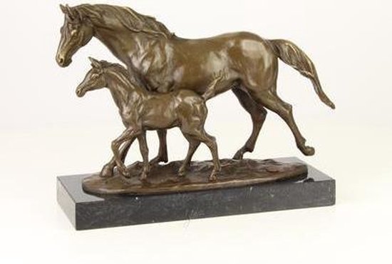 Paard met veulen - Bronzen beeldje - Bronzen sculptuur - 23,9 cm hoog