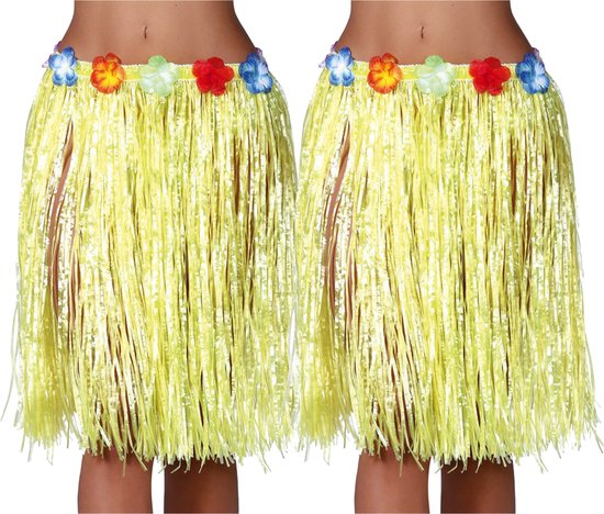 Toppers - Fiestas Guirca Hawaii verkleed rokje - 2x - voor volwassenen - geel - 50 cm - hoela rok - tropisch