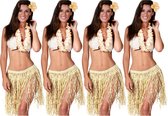 Fiestas Guirca Hawaii verkleed set - 4x - volwassenen - naturel - rieten rok/bloemenkrans/haarclip