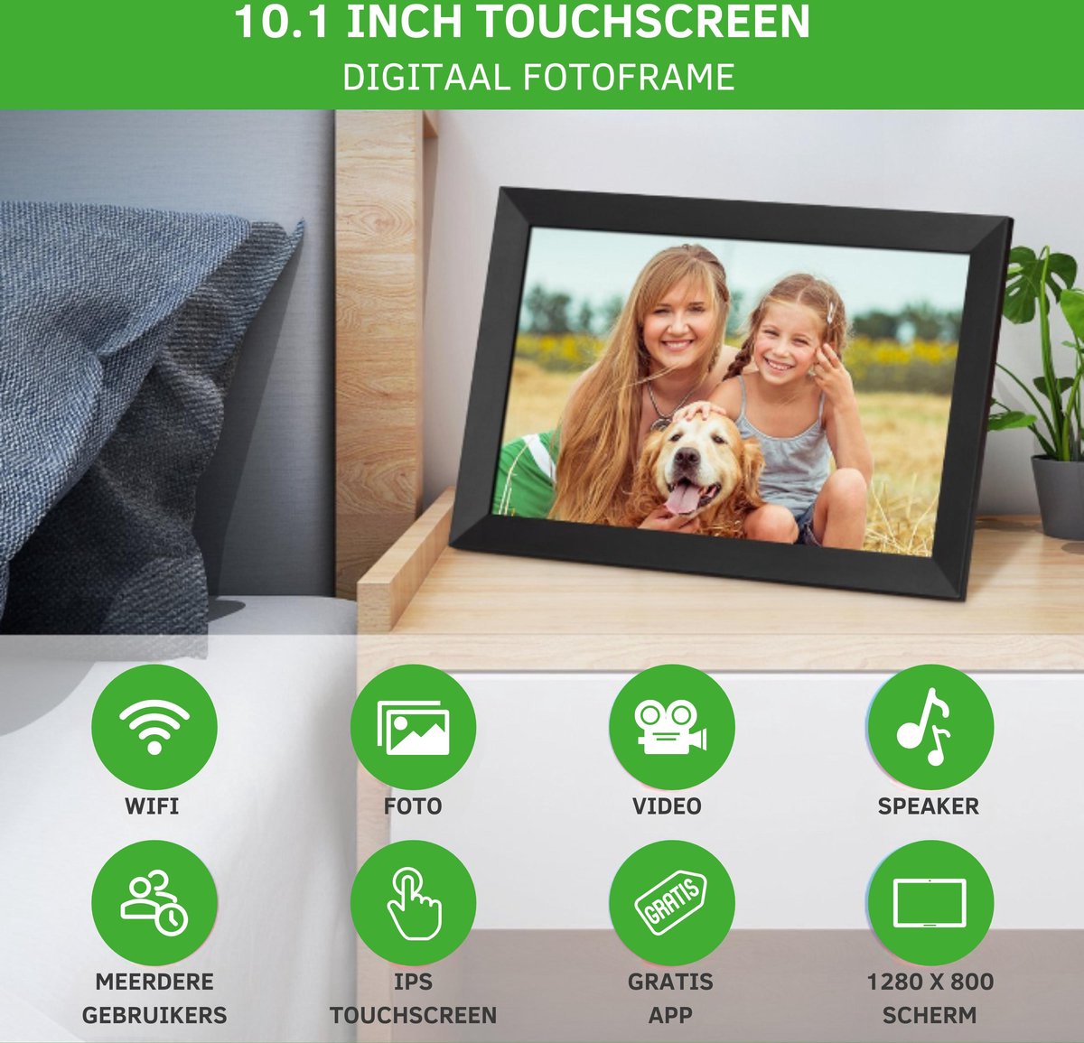 Digitale Fotolijst met Wifi 160GB Gratis App Fotokader 10,1