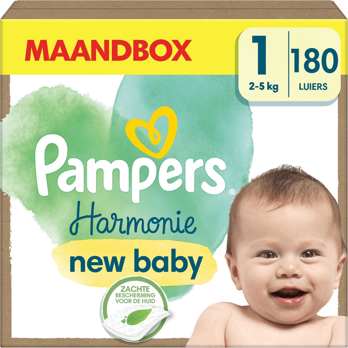 Pampers Harmonie Luiers - Maat 1 (2kg-5kg) - 180 Luiers - Maandbox - Pampers