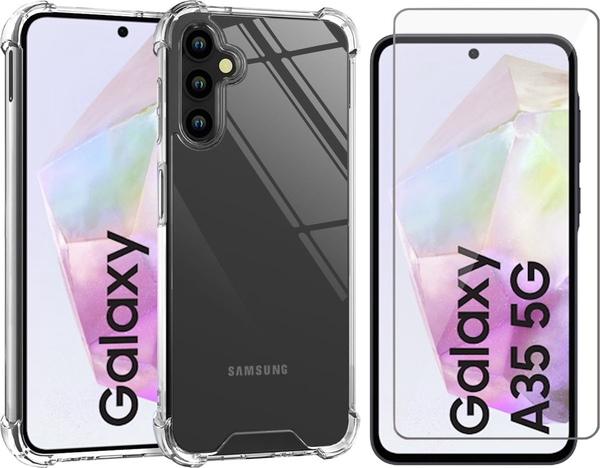 Hoesje geschikt voor Samsung Galaxy A35 - Screenprotector Glas - Shockproof Transparant