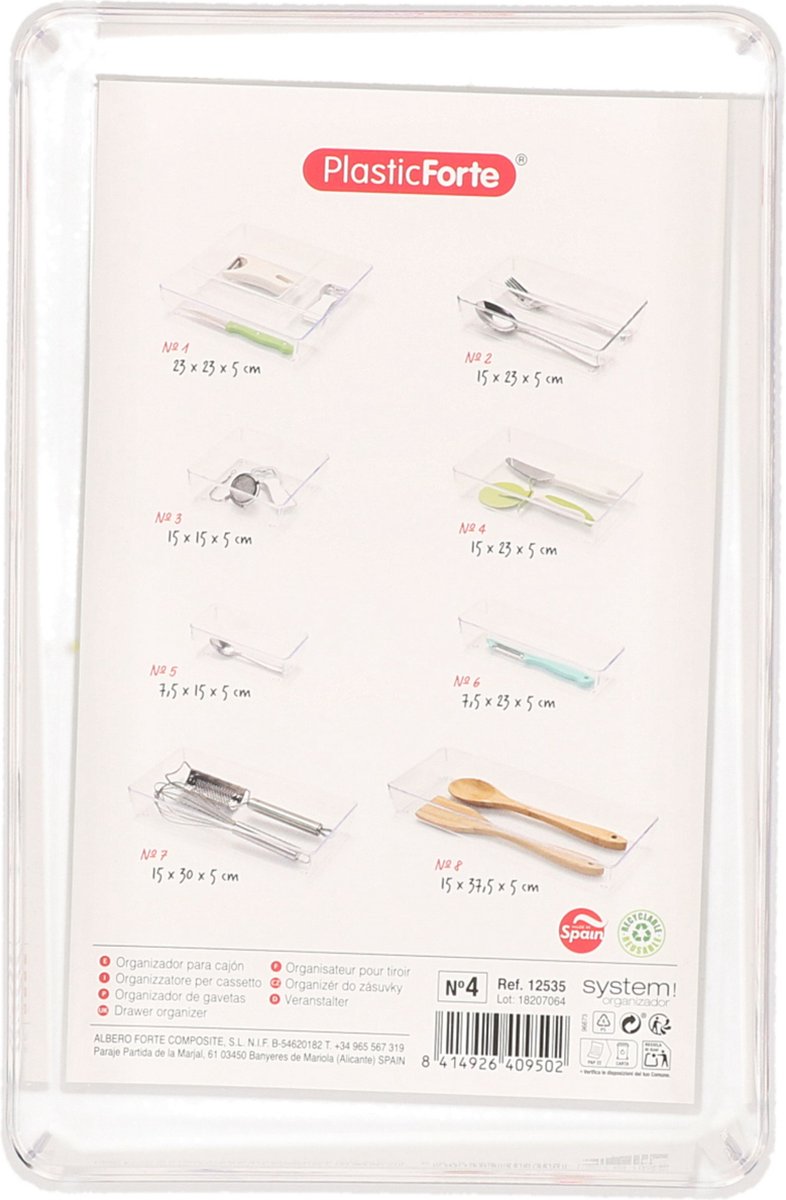 PLASTICFORTE Lade organizer Skuff - transparant - kunststof - 15 x 23 x 5 cm - modulair - ladeverdeler