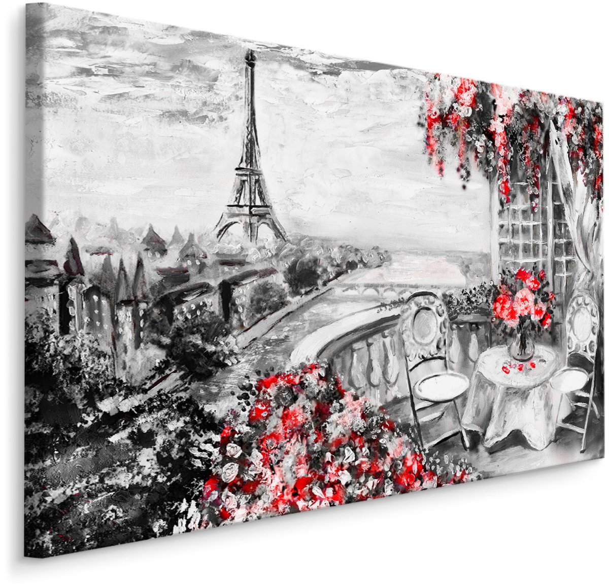 karo-art Schilderij - Cafe in Parijs , Wanddecoratie , Premium print Multikleur