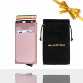 Walletstreet Uitschuifbare Pasjeshouder Slim-Fit Plus Collection Aluminium Creditcardholder/Card Protector Anti-Skim/ RFID 7 Pasjes Met Plakwallet – Voor Mannen & Vrouwen -Kerstcadeau Ideale Geschenk- Roze/Pink