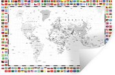 Stickers muraux - Carte du Wereldkaart - Zwart - Wit - Drapeau - 90x60 cm - Film Adhésif