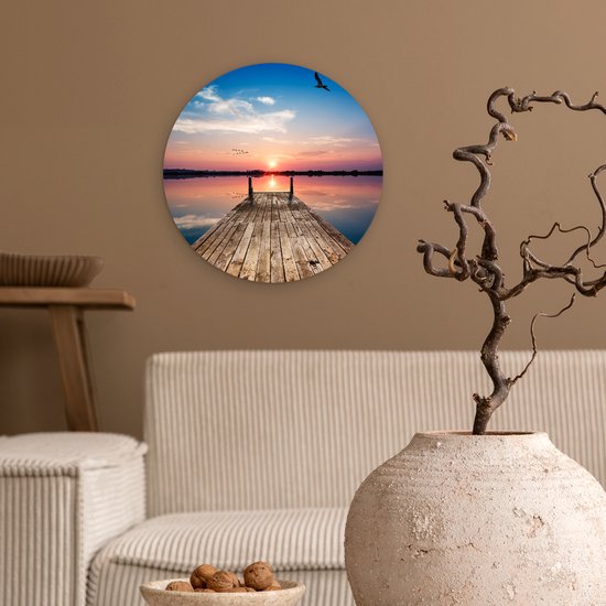 WallCircle - Cercle mural - Cercle mural - Jetée - Water - Coucher de soleil - Horizon - Plastique - Décoration Décoration murale - Décoration murale ronde - 30x30 cm - Peinture ronde - Peinture ronde