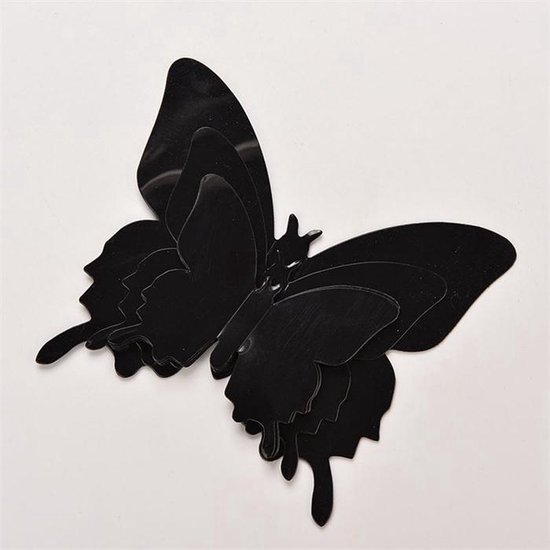 Finnacle - Vrolijke 3D muurstickers - 12 stuks - vlinder - effen - kinderkamer - babykamer - decoratie - zwart