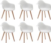 Set van 6 stoelen met armleuningen VIXI - polypropyleen en beuk - Wit L 63.5 cm x H 84 cm x D 57 cm
